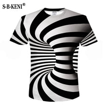 Load image into Gallery viewer, 2018 Newest Summer Style Fashion Print Short sleeved Tees Men Black And White Vertigo Hypnotic colorful Printing 3D T shirt
