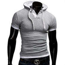 Load image into Gallery viewer, Men's T Shirt 2019 Summer Slim Fitness Hooded Short-Sleeved Tees Male Camisa Masculina Sportswer T-Shirt Slim Tshirt Homme 5XL