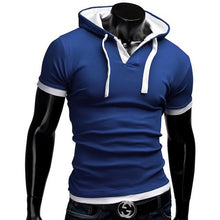 Load image into Gallery viewer, Men's T Shirt 2019 Summer Slim Fitness Hooded Short-Sleeved Tees Male Camisa Masculina Sportswer T-Shirt Slim Tshirt Homme 5XL