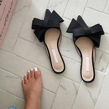 Load image into Gallery viewer, 2018 spring and summer women&#39;s shoes Korean silk satin Pointed bow tie slippers Baotou flat heel sets semi slippers