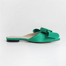 Load image into Gallery viewer, 2018 spring and summer women's shoes Korean silk satin Pointed bow tie slippers Baotou flat heel sets semi slippers