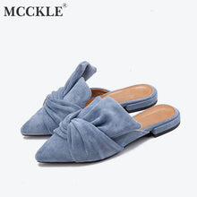 Load image into Gallery viewer, MCCKLE Women Slippers Flock Bowtie Female Mules Fashion Low Heels Shoes Pointed Toe Ladies Plus Size Elegant Woman Slipper