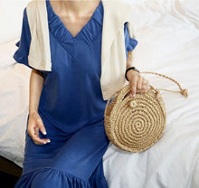 Load image into Gallery viewer, Woven Rattan Bag Round Straw Shoulder Bag Small Beach HandBags Women Summer Hollow Handmade Messenger Crossbody Bags