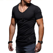 Load image into Gallery viewer, Zipper sleeve slim fit t-shirt men V Neck Raw edge t shirt men camisetas hombre hip hop steetwear tops tee shirt homme t-shirt