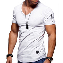Load image into Gallery viewer, Zipper sleeve slim fit t-shirt men V Neck Raw edge t shirt men camisetas hombre hip hop steetwear tops tee shirt homme t-shirt