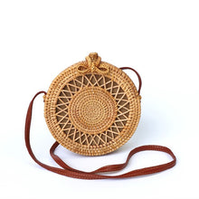 Load image into Gallery viewer, Woven Rattan Bag Round Straw Shoulder Bag Small Beach HandBags Women Summer Hollow Handmade Messenger Crossbody Bags
