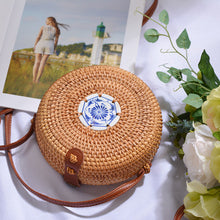 Load image into Gallery viewer, Woven Rattan Bag Round Straw Shoulder Bag Small Beach HandBags Women Summer Hollow Handmade Messenger Crossbody Bags