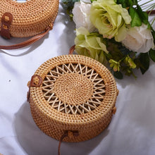 Load image into Gallery viewer, Woven Rattan Bag Round Straw Shoulder Bag Small Beach HandBags Women Summer Hollow Handmade Messenger Crossbody Bags