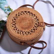 Load image into Gallery viewer, Woven Rattan Bag Round Straw Shoulder Bag Small Beach HandBags Women Summer Hollow Handmade Messenger Crossbody Bags