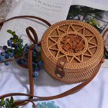 Load image into Gallery viewer, Woven Rattan Bag Round Straw Shoulder Bag Small Beach HandBags Women Summer Hollow Handmade Messenger Crossbody Bags