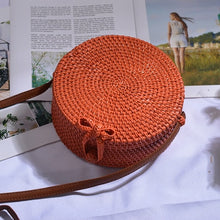 Load image into Gallery viewer, Woven Rattan Bag Round Straw Shoulder Bag Small Beach HandBags Women Summer Hollow Handmade Messenger Crossbody Bags