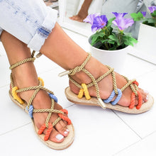 Load image into Gallery viewer, Women Sandals 2019 Fashion Summer Shoes Woman Flat Sandals Hemp Rope Lace Up Gladiator Sandals Non-slip Beach Chaussures Femme