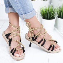 Load image into Gallery viewer, Women Sandals 2019 Fashion Summer Shoes Woman Flat Sandals Hemp Rope Lace Up Gladiator Sandals Non-slip Beach Chaussures Femme