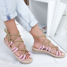 Load image into Gallery viewer, Women Sandals 2019 Fashion Summer Shoes Woman Flat Sandals Hemp Rope Lace Up Gladiator Sandals Non-slip Beach Chaussures Femme