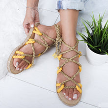 Load image into Gallery viewer, Women Sandals 2019 Fashion Summer Shoes Woman Flat Sandals Hemp Rope Lace Up Gladiator Sandals Non-slip Beach Chaussures Femme