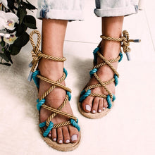 Load image into Gallery viewer, Women Sandals 2019 Fashion Summer Shoes Woman Flat Sandals Hemp Rope Lace Up Gladiator Sandals Non-slip Beach Chaussures Femme