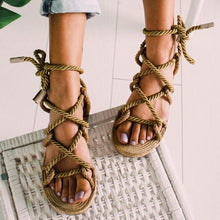 Load image into Gallery viewer, Women Sandals 2019 Fashion Summer Shoes Woman Flat Sandals Hemp Rope Lace Up Gladiator Sandals Non-slip Beach Chaussures Femme
