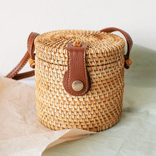 Load image into Gallery viewer, Woven Rattan Bag Round Straw Shoulder Bag Small Beach HandBags Women Summer Hollow Handmade Messenger Crossbody Bags
