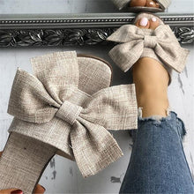 Load image into Gallery viewer, New Summer Fashion Cloth Bow Knot Women's Slippers Fashion Beach Outdoor Flat Slippers Flip Flops Female Round Toe Beach Slides