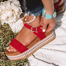 Load image into Gallery viewer, Women Shoes With Platform Sandals Straw Thick Bottom Ladies Sandals Peep Toe Beach Sandals Flat Belt Buckle Summer Shoes Woman