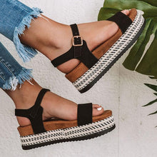 Load image into Gallery viewer, Women Shoes With Platform Sandals Straw Thick Bottom Ladies Sandals Peep Toe Beach Sandals Flat Belt Buckle Summer Shoes Woman