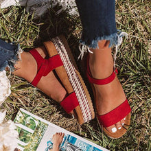 Load image into Gallery viewer, Women Shoes With Platform Sandals Straw Thick Bottom Ladies Sandals Peep Toe Beach Sandals Flat Belt Buckle Summer Shoes Woman