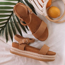 Load image into Gallery viewer, Women Shoes With Platform Sandals Straw Thick Bottom Ladies Sandals Peep Toe Beach Sandals Flat Belt Buckle Summer Shoes Woman