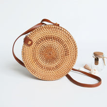 Load image into Gallery viewer, Woven Rattan Bag Round Straw Shoulder Bag Small Beach HandBags Women Summer Hollow Handmade Messenger Crossbody Bags