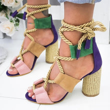 Load image into Gallery viewer, Women Sandals Lace Up Summer Shoes Woman Heels Sandals Pointed Fish Mouth Gladiator Sandals Woman Pumps Hemp Rope High Heels
