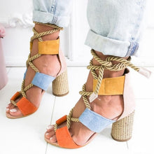 Load image into Gallery viewer, Women Sandals Lace Up Summer Shoes Woman Heels Sandals Pointed Fish Mouth Gladiator Sandals Woman Pumps Hemp Rope High Heels