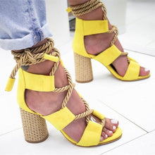 Load image into Gallery viewer, Women Sandals Lace Up Summer Shoes Woman Heels Sandals Pointed Fish Mouth Gladiator Sandals Woman Pumps Hemp Rope High Heels