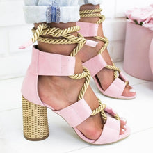 Load image into Gallery viewer, Women Sandals Lace Up Summer Shoes Woman Heels Sandals Pointed Fish Mouth Gladiator Sandals Woman Pumps Hemp Rope High Heels