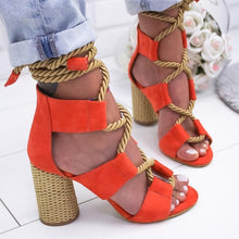 Load image into Gallery viewer, Women Sandals Lace Up Summer Shoes Woman Heels Sandals Pointed Fish Mouth Gladiator Sandals Woman Pumps Hemp Rope High Heels